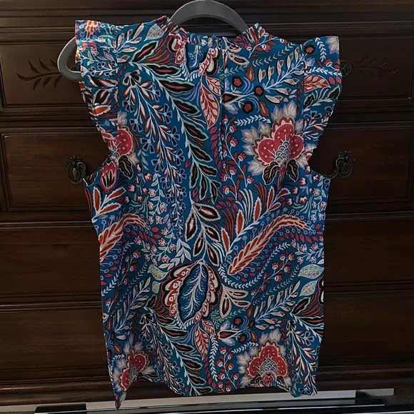 Talbots Floral Blue and Red Women's Top - Picture 5 of 6